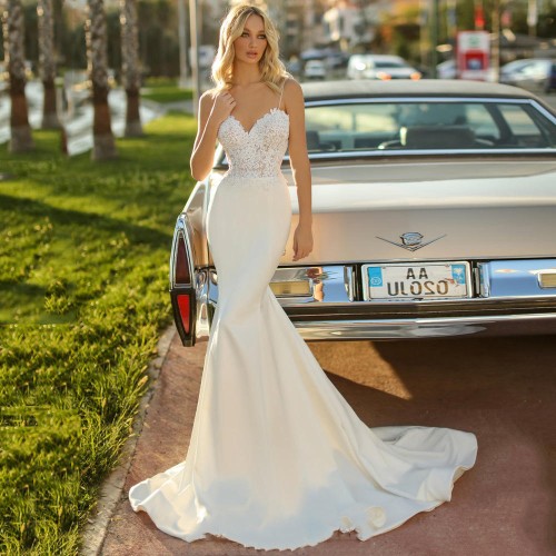 New light wedding dress satin white simple travel photography tube top  mermaid wedding dress