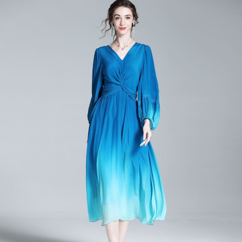 Top Fashion Elegant Women Autumn Dress Crepe De Chine Ladies Silk V-Neck Dress 100% Mulberry Silk Floor-Length Dresses Women Top Fashion Elegant Women Autumn Dress Crepe De Chine Ladies Silk V-Neck Dress 100% Mulberry Silk Floor-Length Dresses Women